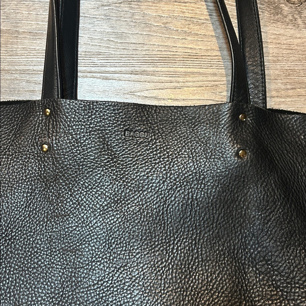 Baggu Black vintage Leather xl oversized Tote bag - Picture 3 of 9